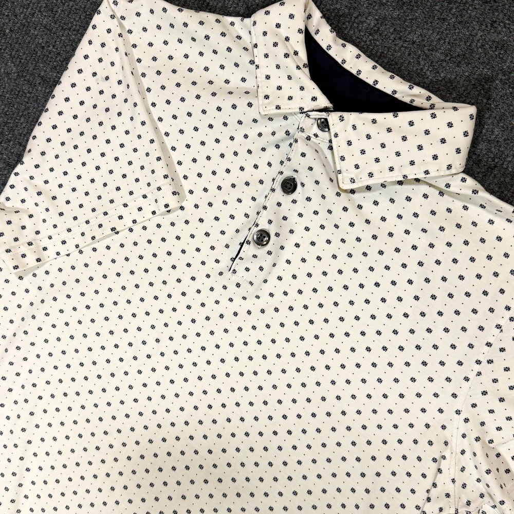 Banana Republic Luxury Touch Polo Men M White/Blue Geometric Cotton Standard Fit